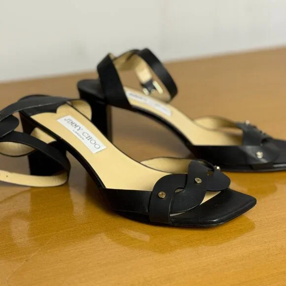 Jimmy Choo Drya 65 Studded Black Leather Block Heel Sandals – EU 39 - Picture 2 of 11